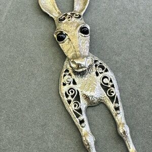Silver Donkey Brooch with Black Accents